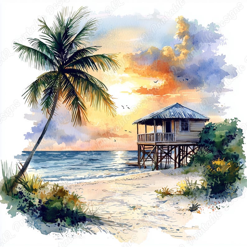 20 Tropical Beach Scene Clip Art, Ocean Beach Printable Images, Coastal Landscape Digital Download, Sunny Beach Scrapbooking Paper Craft JPG