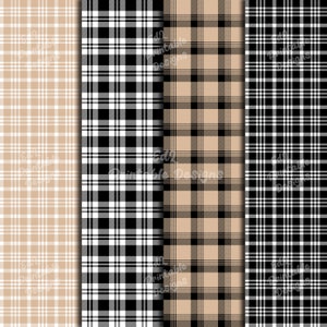 Beige and Black Buffalo Plaid Digital Paper, Printable Tartan Background Papers, Lumberjack Scrapbook Papers, Seamless Gingham Set Of 24