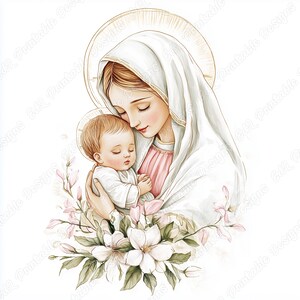 20 Virgin Mary with Baby Jesus Clip Art, Christmas Nativity Printable Images, Catholic Digital Download, Holy Scrapbooking Paper Crafts JPG