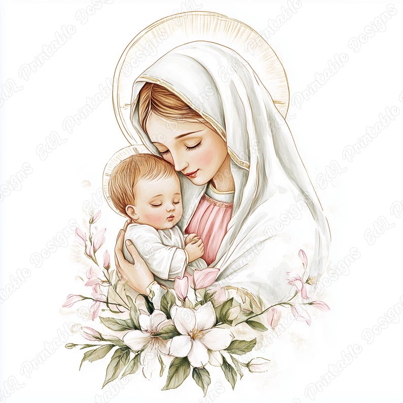 20 Virgin Mary with Baby Jesus Clip Art, Christmas Nativity Printable Images, Catholic Digital Download, Holy Scrapbooking Paper Crafts JPG
