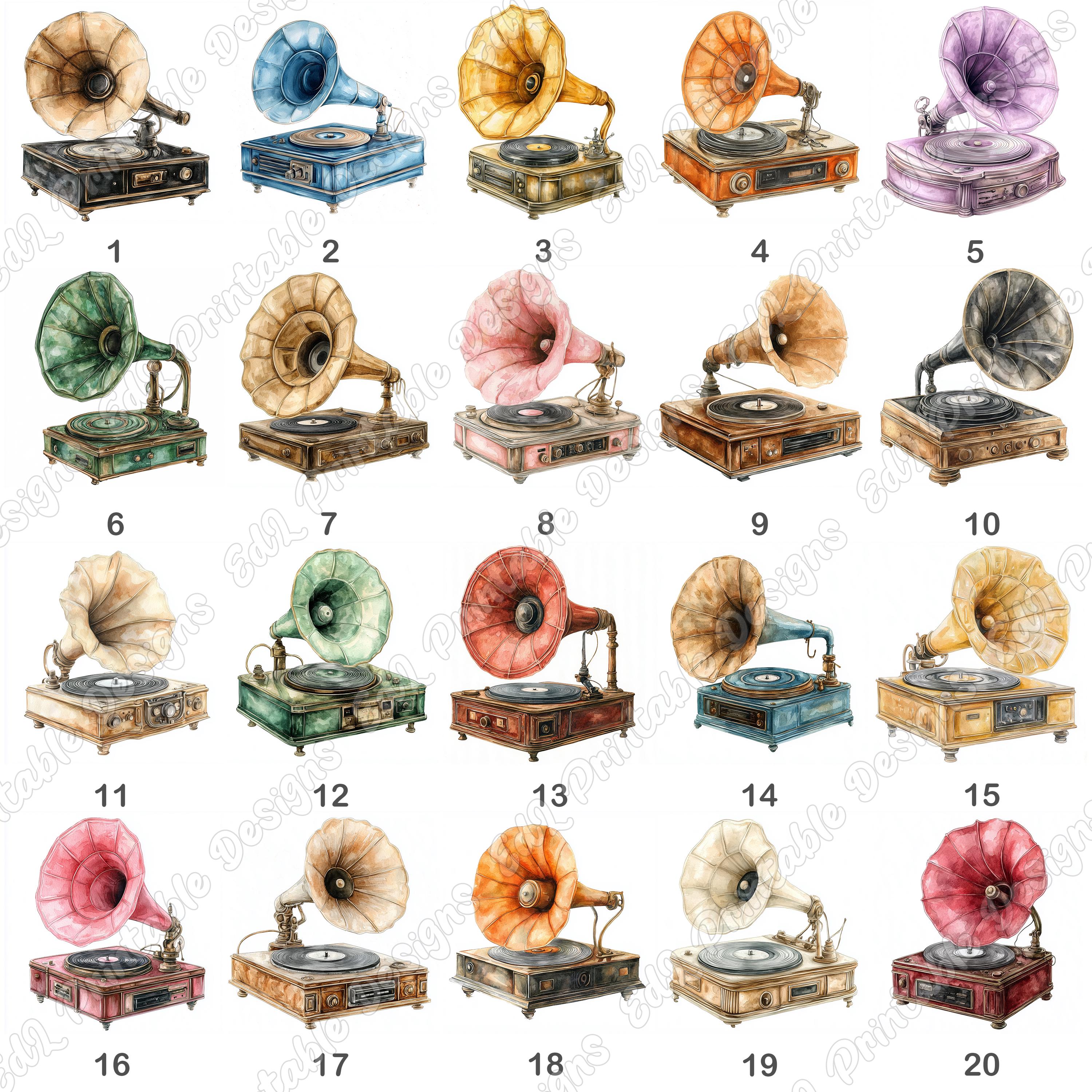 Vintage Gramophone Clipart, Retro Phonograph Images, Old Record Player ...