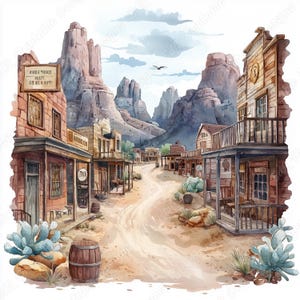 20 Clip Art di vecchie strade del West, Immagini stampabili di scene del Far West, Download digitale di paesaggi del West, Carta per scrapbooking di città del Far West JPG