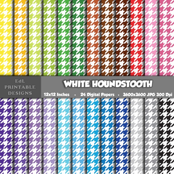 White Houndstooth Digital Paper, Hounds Tooth Tweed Printable Background, Houndstooth Linen Scrapbook Papers, 12x12 Paper, Seamless Pattern