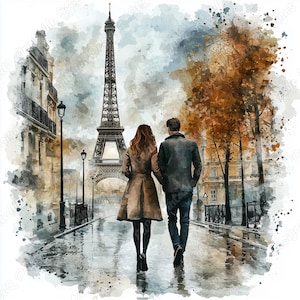 20 Romantisches Paar in Paris Clip Art, druckbare Bilder, Liebesgeschichte in Frankreich Digitaler Download, Eiffelturm Scrapbooking Papierhandwerk JPG Set