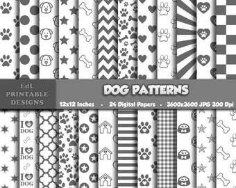 Dog Patterns Digital Paper, Puppy Paw Prints Printable Background (Digital Download)