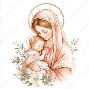20 Virgin Mary with Baby Jesus Clip Art, Christmas Nativity Printable Images, Catholic Digital Download, Holy Scrapbooking Paper Crafts JPG