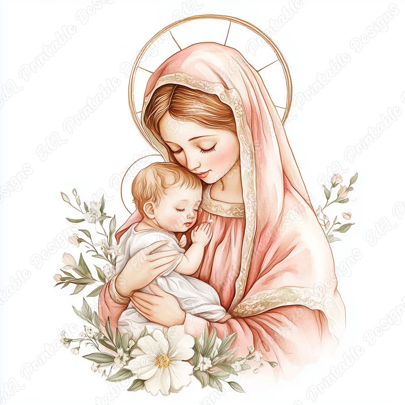 20 Virgin Mary with Baby Jesus Clip Art, Christmas Nativity Printable Images, Catholic Digital Download, Holy Scrapbooking Paper Crafts JPG