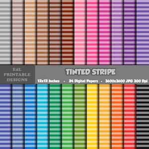 Tinted Stripe Digital Paper Pack, Lines Printable Background, Striped Scrapbook Papers, 12x12 Paper, Seamless Colourful Pattern Set Of 24