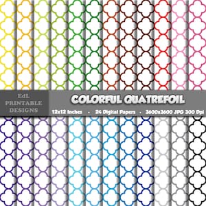 Carta digitale quadrilobata colorata, sfondo stampabile marocchino, album di ritagli a mosaico, carte classiche 12x12, motivo arcobaleno senza cuciture a reticolo