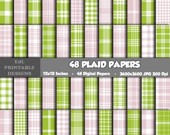 Pale Lilac, Lime Green Plaid Digital Paper, Tartan Printable Background, Lumberjack Scrapbook, Gingham Papers, Scottish Seamless Pattern 48