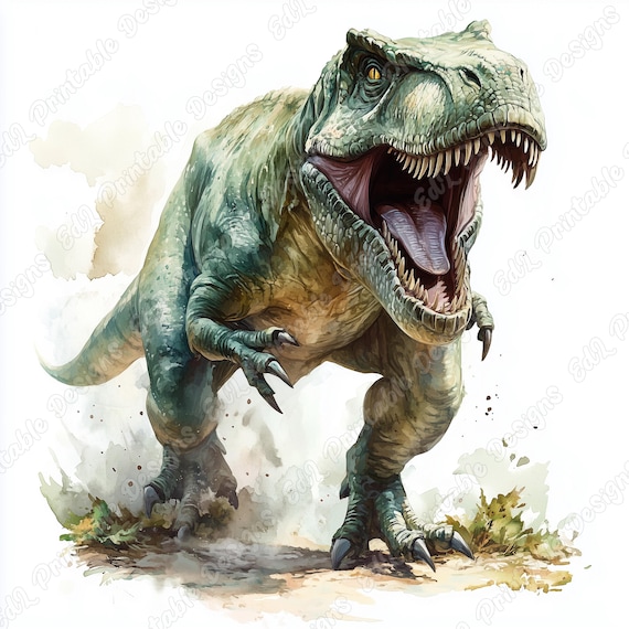 Watercolor T-Rex Clipart, Dinosaur Scrapbook Images (Digital Download)