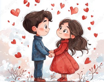 20 Cute Romantic Couple Clip Art, Valentines Day Printable Image, CartoonBoy And Girl Digital Download, Scrapbooking Paper Crafts JPG Bundle
