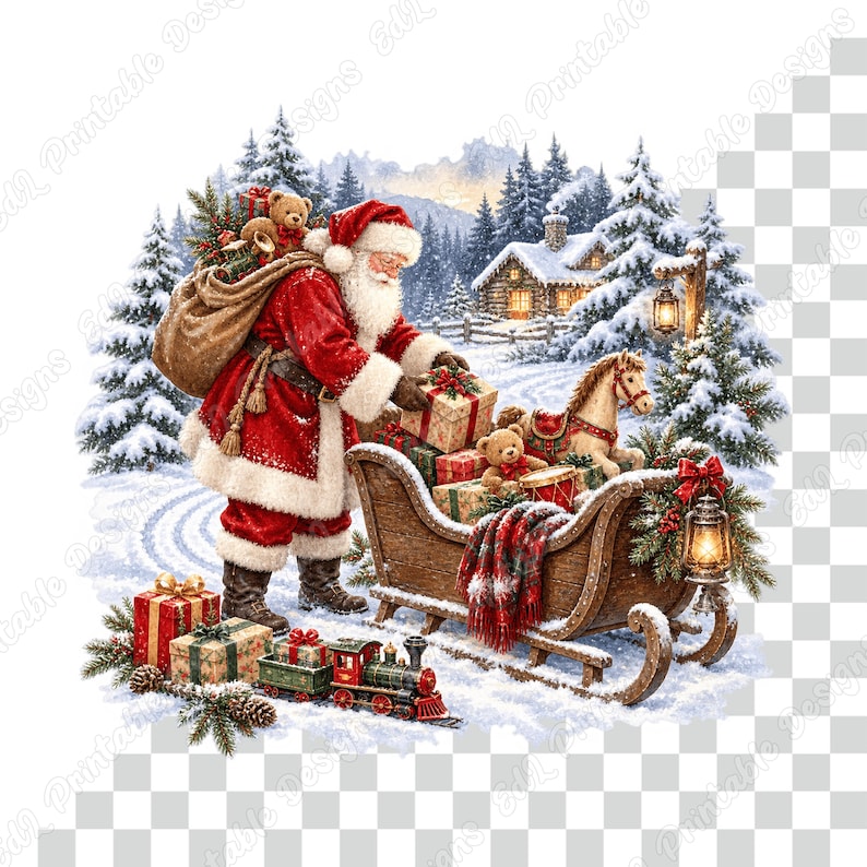 Vintage Santa Claus PNG Clipart, Watercolor Christmas Scenes, Old World ...