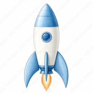 Space Rocket Clipart, Watercolor Rocketship Art, Nursery Space Illustration (Digital Download)