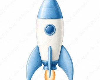 Space Rocket Clipart, Watercolor Rocketship Art, Nursery Space Illustration (Digital Download)