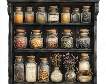 Vintage Spice Rack Clipart, Shabby Chic Kitchen, Farmhouse JPG Set (Digital Download)