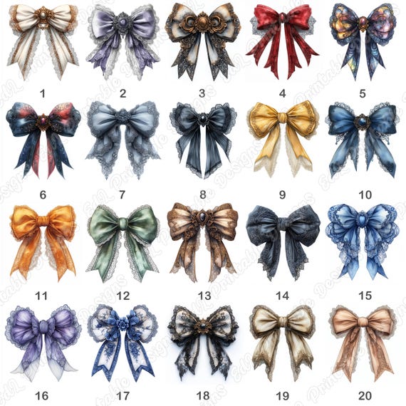 Lace Coquette Bow Clip Art, Vintage Silk Ribbon (digital 