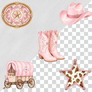 Pink Western Cowgirl PNG Clipart, Printable Baby Girl Rodeo Party Images, Watercolor Cute Wild West Digital Download, Scrapbook Paper Bundle