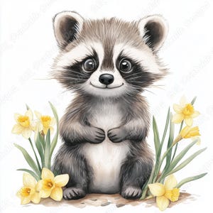 20 cliparts aquarelle de raton laveur, images imprimables de bébé raton laveur heureux, téléchargement numérique d'animal de forêt, ensemble de JPG d'artisanat en papier de scrapbooking