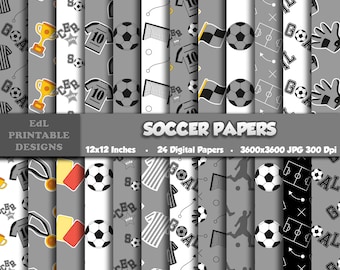 Gray Soccer Ball Digital Paper, Seamless Football Pattern, Sports Theme (Digital Download)