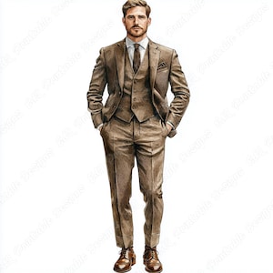 20 Homem de Terno Clip Art, Imagens de Padrinho de Casamento em Aquarela para Imprimir, Download Digital de Terno de Noivo, Papel Artesanal para Scrapbooking de Cavalheiro Bonito JPG