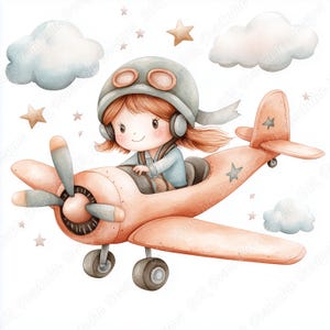 20 süße Pilot Baby Mädchen ClipArt, Aquarell kleines Kind druckbare Bild, digitaler Download, Pilot Kinder Scrapbooking Papier Handwerk JPG Bundle