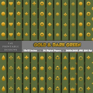 Gold And Dark Green Digital Paper, Glitter Printable Background, Golden Scrapbook, Chic Luxury Paper, Seamless Instant Download Glam Pattern