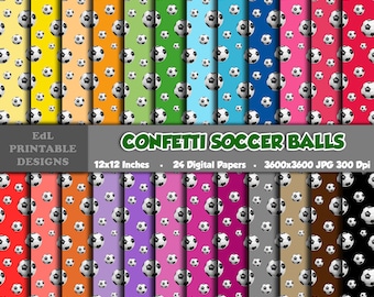 Confetti Soccer Balls Digital Paper, Football Seamless Pattern (Digital Download)