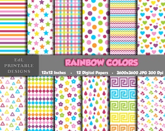 Regenbogen Farben Digital Paper Pack, Party Dekor (Digitaler Download)
