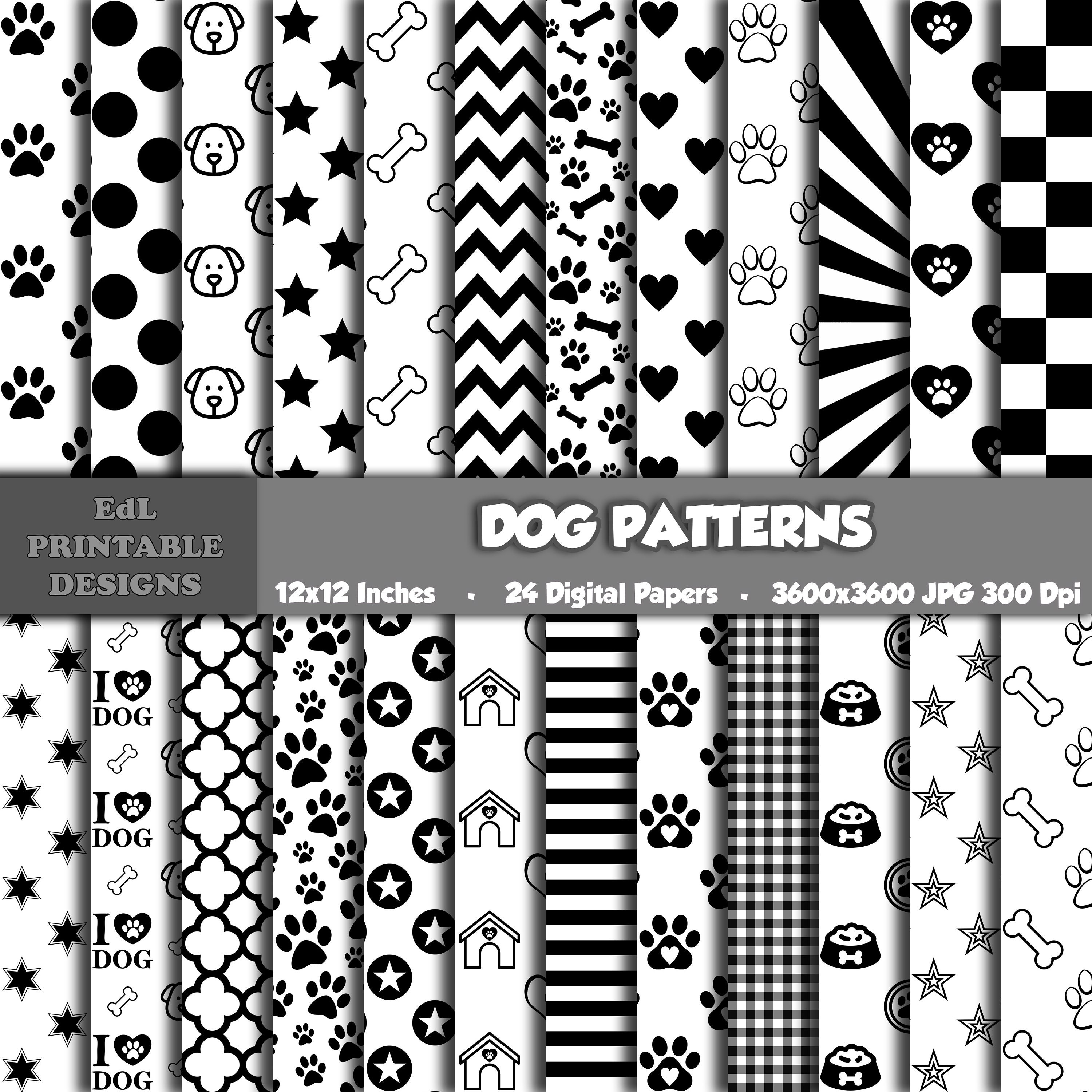 White and Black Dog Patterns Digital Paper, Animal Print Background ...