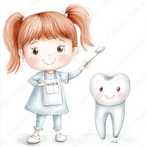 20 niedliche Zahnarzt Mädchen Clip Art, Zahn Kinder druckbare Bilder, Zahn Arzt Digitaler Download, Arzt Scrapbooking Papier Handwerk JPG Set