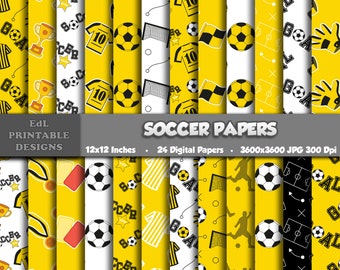 Yellow Soccer Ball Digital Papers, Football Pattern, Sports Theme Scrapbook (Digital Download)