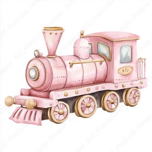 20 adorables imágenes prediseñadas de trenes de juguete, imágenes imprimibles de locomotoras, descarga digital del tren Choo Choo, set de manualidades de papel para scrapbooking con trenes de acuarela (JPG)