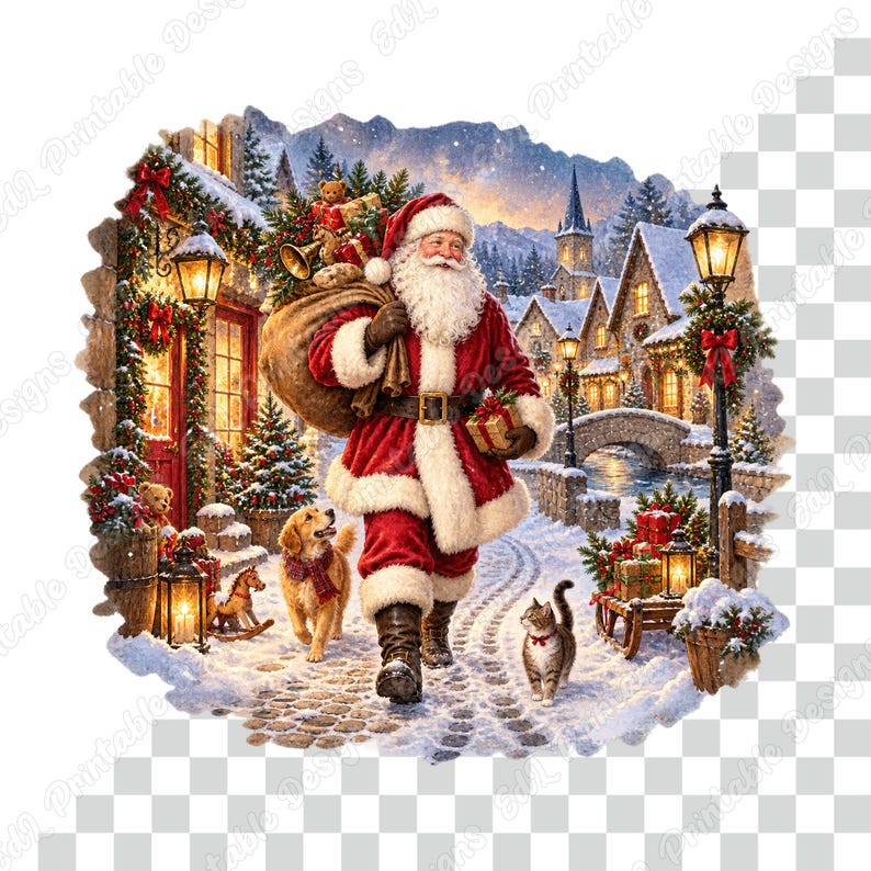 Vintage Santa Claus PNG Clipart, Watercolor Christmas Scenes, Old World ...