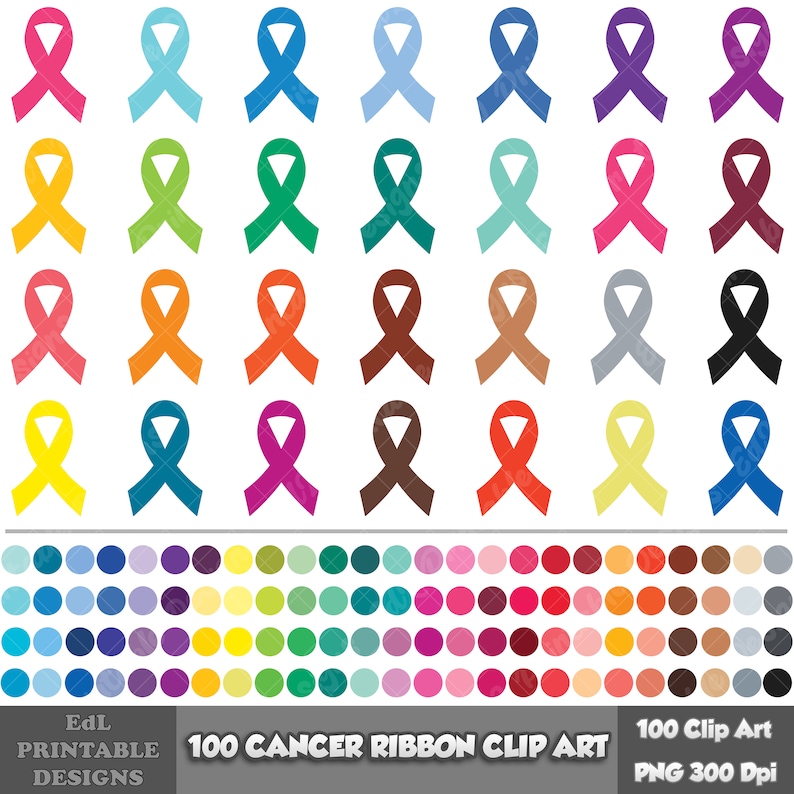 100 Solid Color Cancer Ribbon Clip Art, Rainbow Colorful Breast Cancer Clipart, Awareness Png, Hope Printable Digital Be Strong Clip Art Png