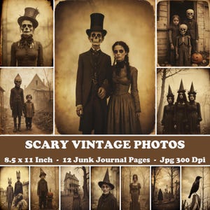 Scary Vintage Photos Junk Journal, Haunted Images Ephemera, Old Spooky Photo Sheet, Horror Old Photo Pages, Printable Halloween Pictures Set