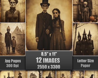 Scary Vintage Photo Sheet, Haunted Ephemera, Halloween Printable (Digital Download)