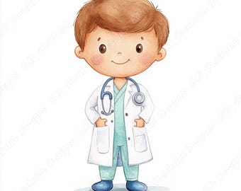 Clipart di Dottore Ragazzo, Immagini JPG di Dottore Maschio Ospedaliero (Download Digitale)