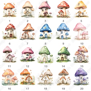 Watercolor Mushroom House Clipart, Fairy Tale Art (JPG Set) - Etsy