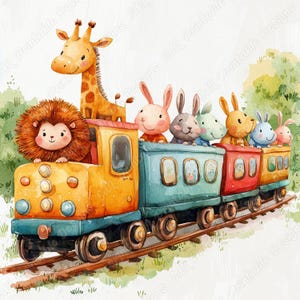 20 cliparts train animaux mignons, animaux de safari train Images imprimables, téléchargement numérique animaux de la jungle, scrapbooking chambre d'enfant, création en papier JPG