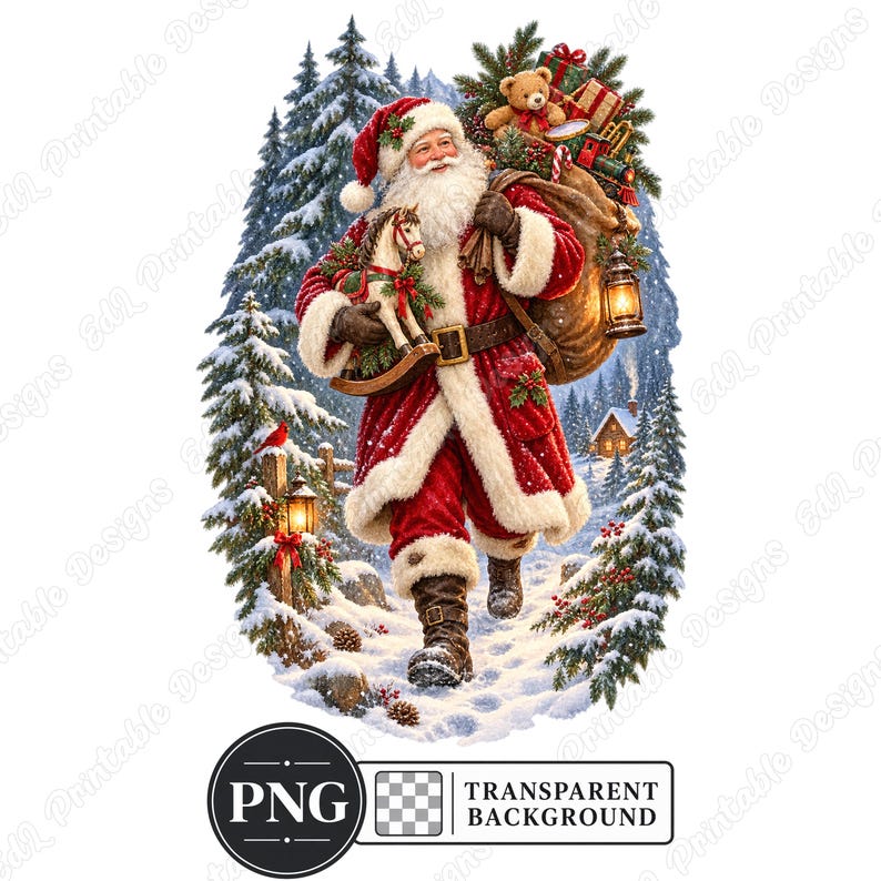 Vintage Santa Claus PNG Clipart, Watercolor Christmas Scenes, Old World ...