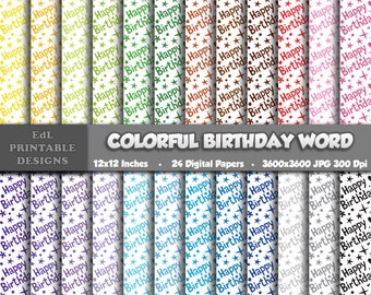 Carta digitale colorata di buon compleanno, motivi senza soluzione di continuità (download digitale)