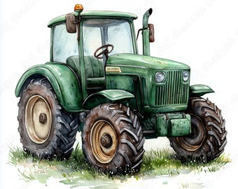 Watercolor Tractor Clip Art, Farm Truck Printable Images (Digital Download)