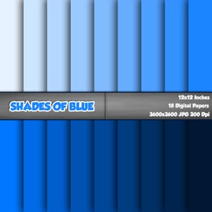 Shades Of Blue Digital Paper Pack, Printable Blue Colors Background, Scrapbook Papers, 12x12 Paper, Blue Color Palette Set Of 24