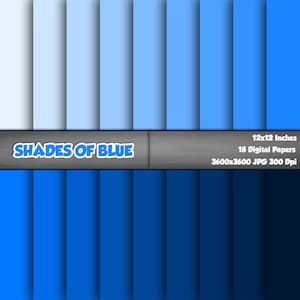 Shades Of Blue Digital Paper Pack, Printable Blue Colors Background, Scrapbook Papers, 12x12 Paper, Blue Color Palette Set Of 24