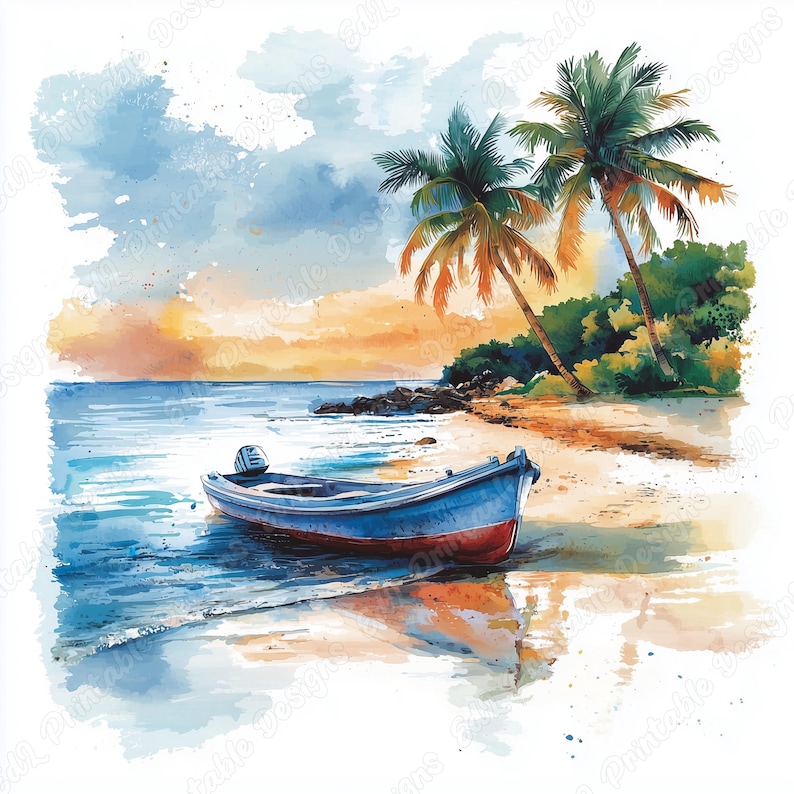 20 Tropical Beach Scene Clip Art, Ocean Beach Printable Images, Coastal Landscape Digital Download, Sunny Beach Scrapbooking Paper Craft JPG