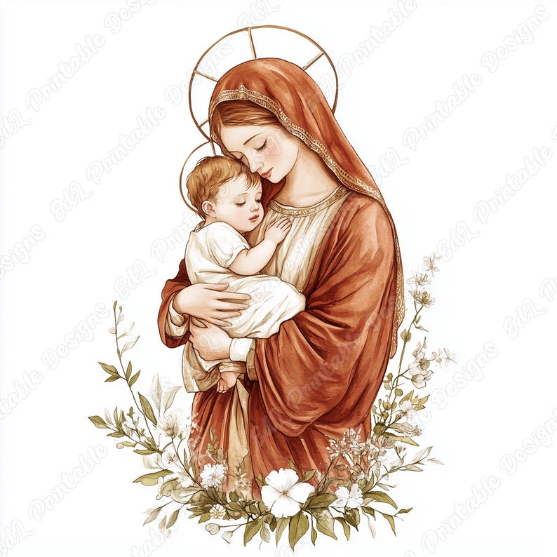 20 Virgin Mary with Baby Jesus Clip Art, Christmas Nativity Printable Images, Catholic Digital Download, Holy Scrapbooking Paper Crafts JPG