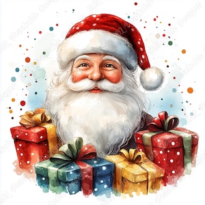 20 Santa Claus With Gifts Clip Art, Watercolor Santa Printable Image, Winter Holidays Digital Download, Xmas Scrapbooking Paper Crafts JPG