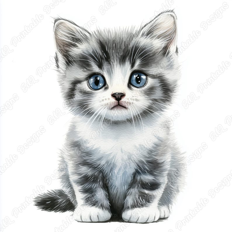 20 Cute Kitten Clip Art, Adorable Animal Printable Images, Watercolor Baby Cat Digital Download, Little Kitten Scrapbooking Paper Crafts JPG