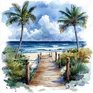 20 Tropical Beach Scene Clip Art, Ocean Beach Printable Images, Coastal Landscape Digital Download, Sunny Beach Scrapbooking Paper Craft JPG